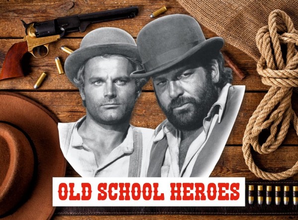 Bud Spencer &amp; Terence Hill 3D Blechschild Old School Heroes 45 x 45 cm