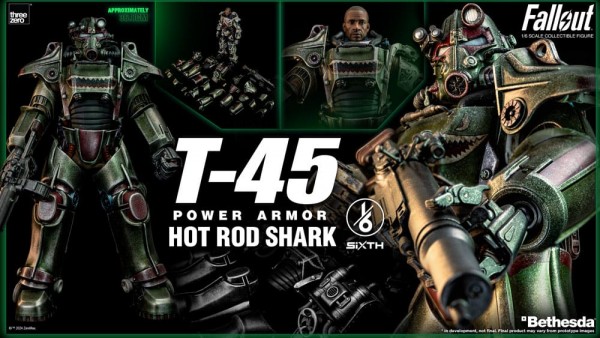 Fallout ThreeZero Action Figure 1/6 T-45 Hot Rod Shark Power Armor 37 cm