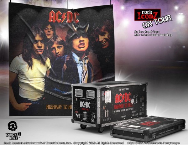 AC/DC Rock Iconz On Tour Highway to Hell Road Case Statue &amp; Bühnenhintergrund Set