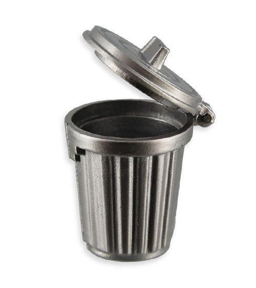 Metal waste garbage can with opening lid - 1:12 - silver