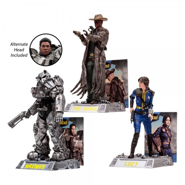 Fallout Movie Maniacs Actionfiguren 3er-Pack Lucy &amp; Maximus &amp; The Ghoul (GITD) (Gold Label) 15 cm